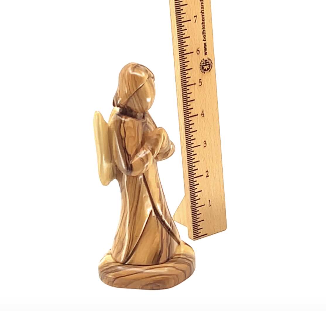 Angel Praying with Wings Carving, 6.7" Olive Wood Nativity Figurine