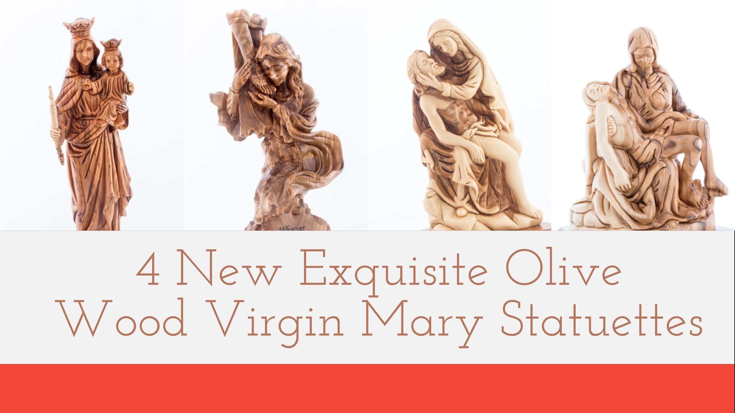 4 New Exquisite Olive Wood Virgin Mary Statues