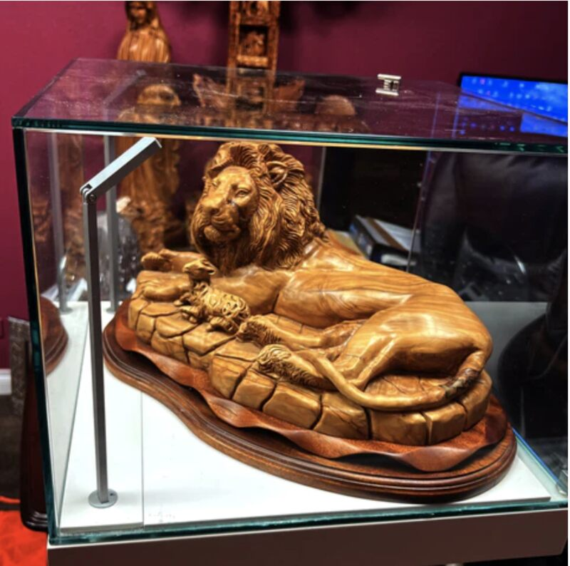 Lion Carving from Olive Wood, Carved Animals Figurines with Christian Engraved Scriptures, Catholic Home Decor Gifts for Christmas Nativity Scene, including  Noak's Ark 