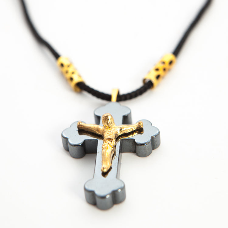 Olive Wood and White Mother of Pearl Cross Necklace