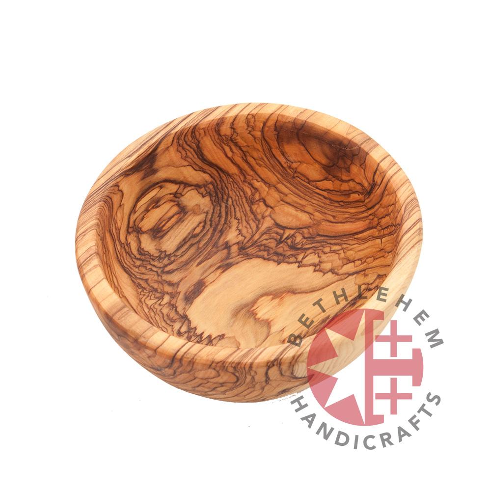 Hand carved round olive wood serving bowl from Bethlehem