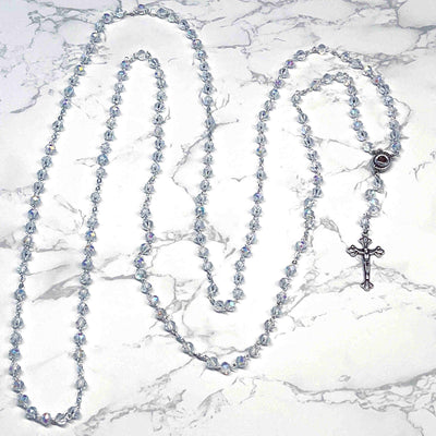 15 Decade Rosary, Clear Crystal Beads from Holy Land, Wall Hanging