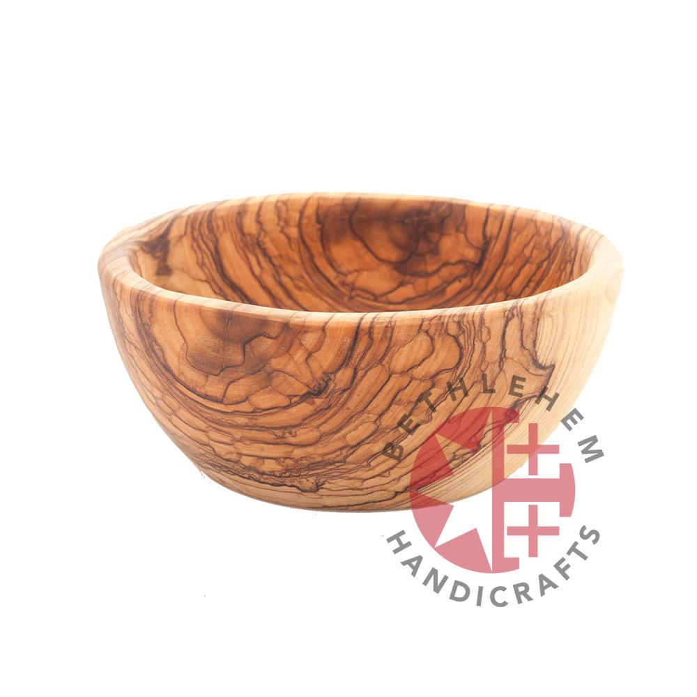 Hand carved round olive wood serving bowl from Bethlehem