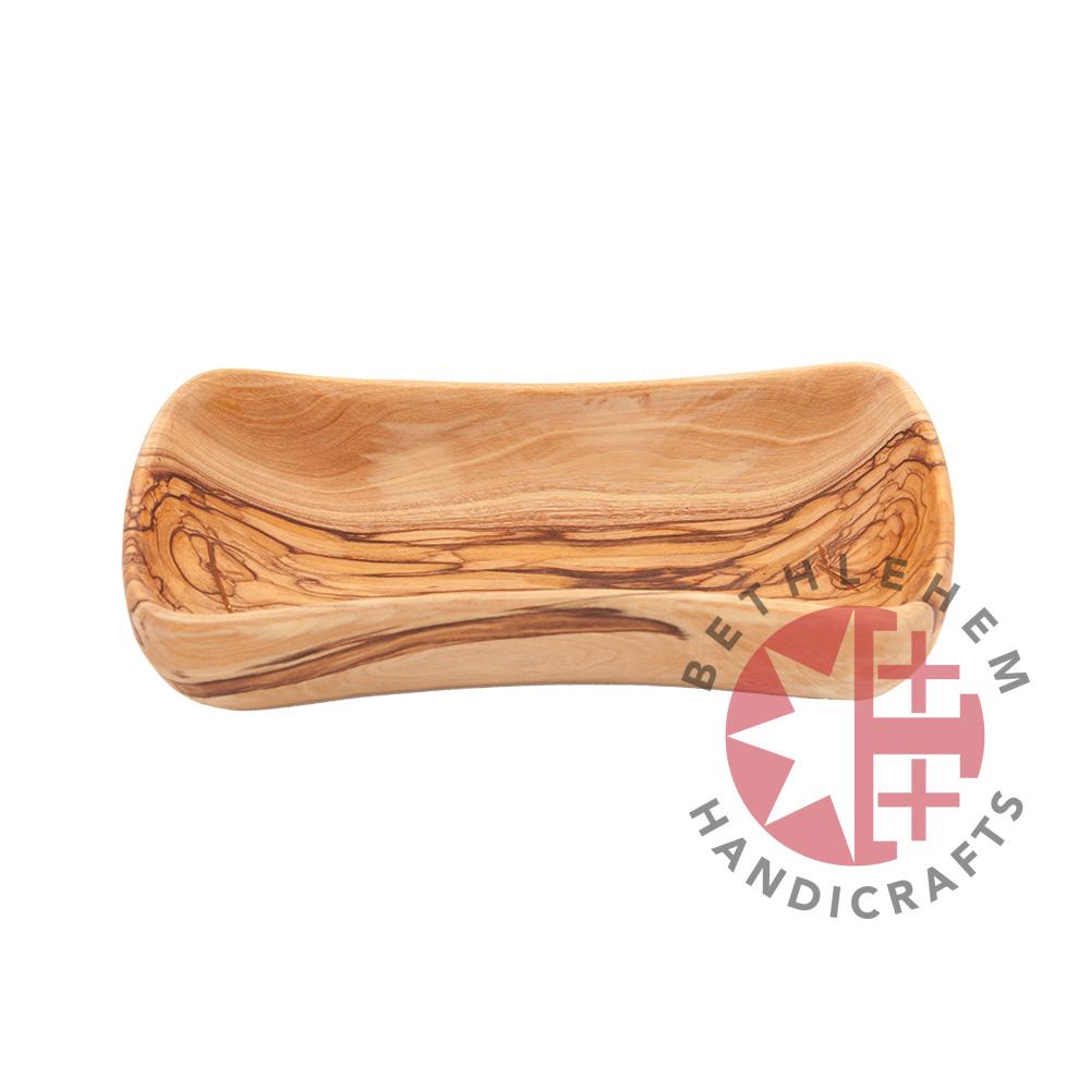 Hand carved teak rectangle olive wood bowl from Bethlehem