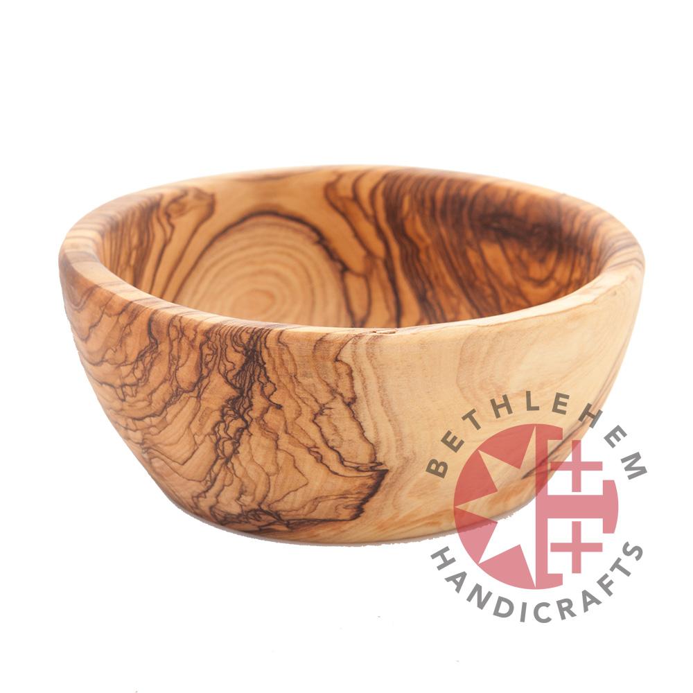 Hand carved round olive wood serving bowl from Bethlehem
