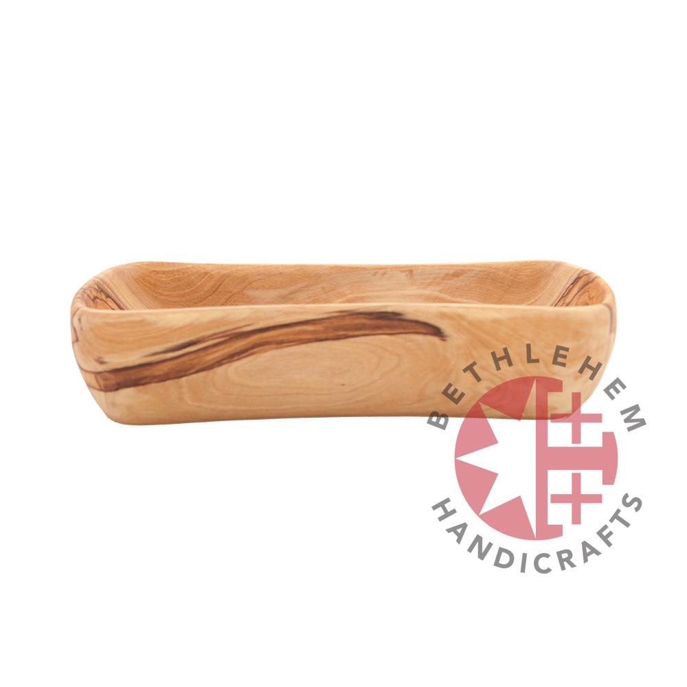 Hand carved teak rectangle olive wood bowl from Bethlehem