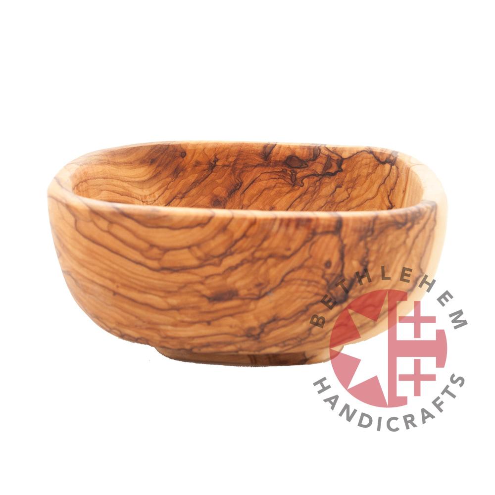 Hand carved square olive wood bowl from Bethlehem