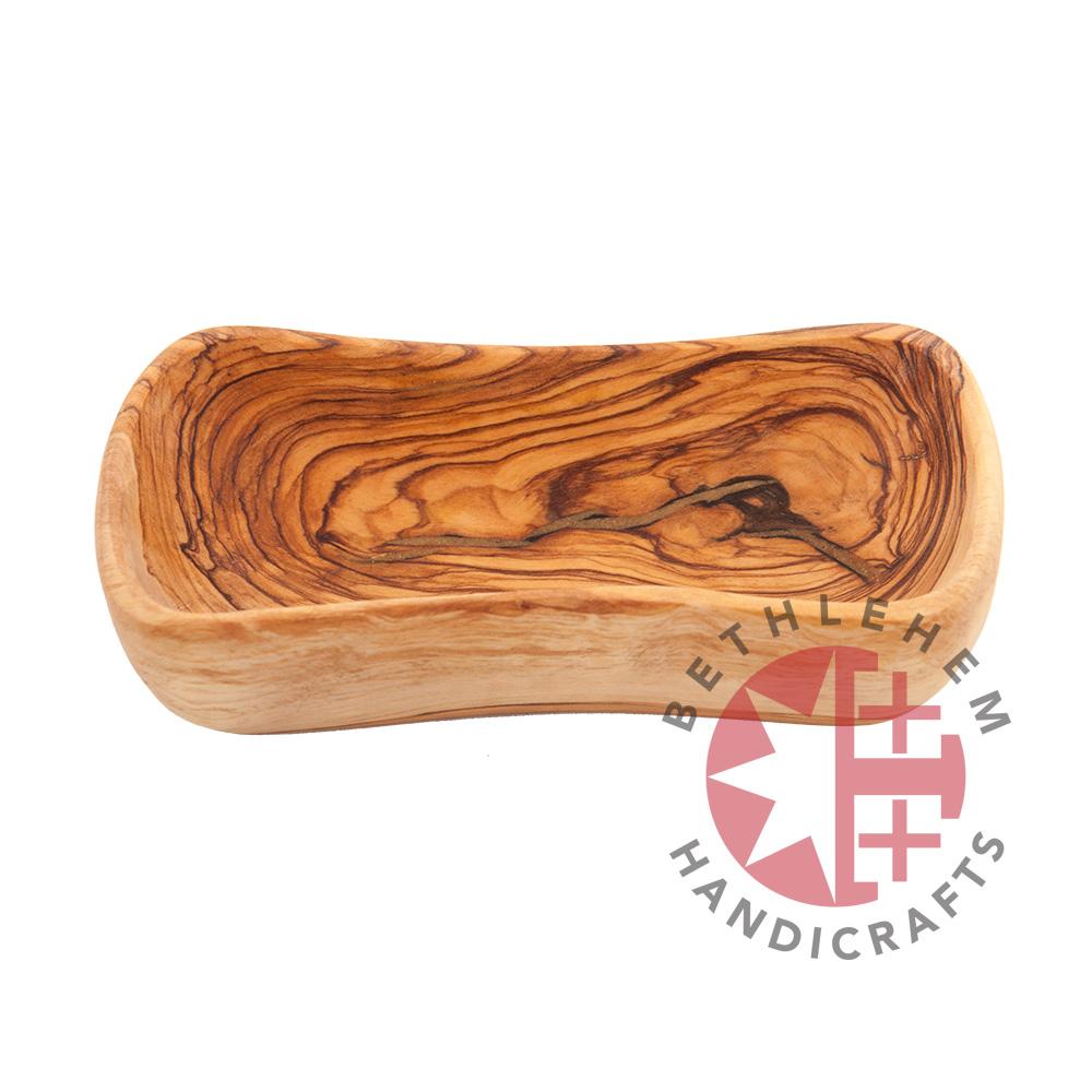 Hand carved teak rectangle olive wood bowl from Bethlehem