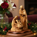 Olive wood nativity scene hand carved in Bethlehem, 11.8 inch front view of the olive wood masterpiece