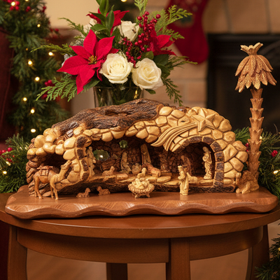 Unique Nativity Set Scene Masterpiece, 36" Olive Wood Carved Sculpture from the Holy Land