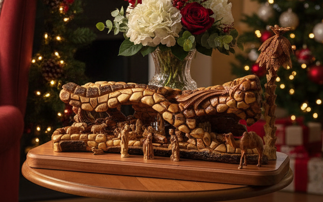 Unique and Rare Olive Wood Nativity Set, 37.4" from Bethlehem