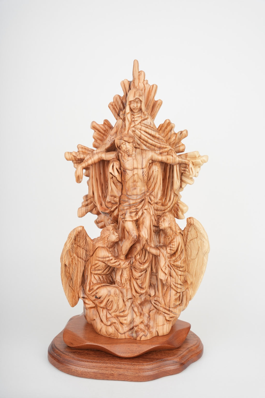 Jesus Christ statue hand carved from Bethlehem olive wood, front view of the olive wood masterpiece