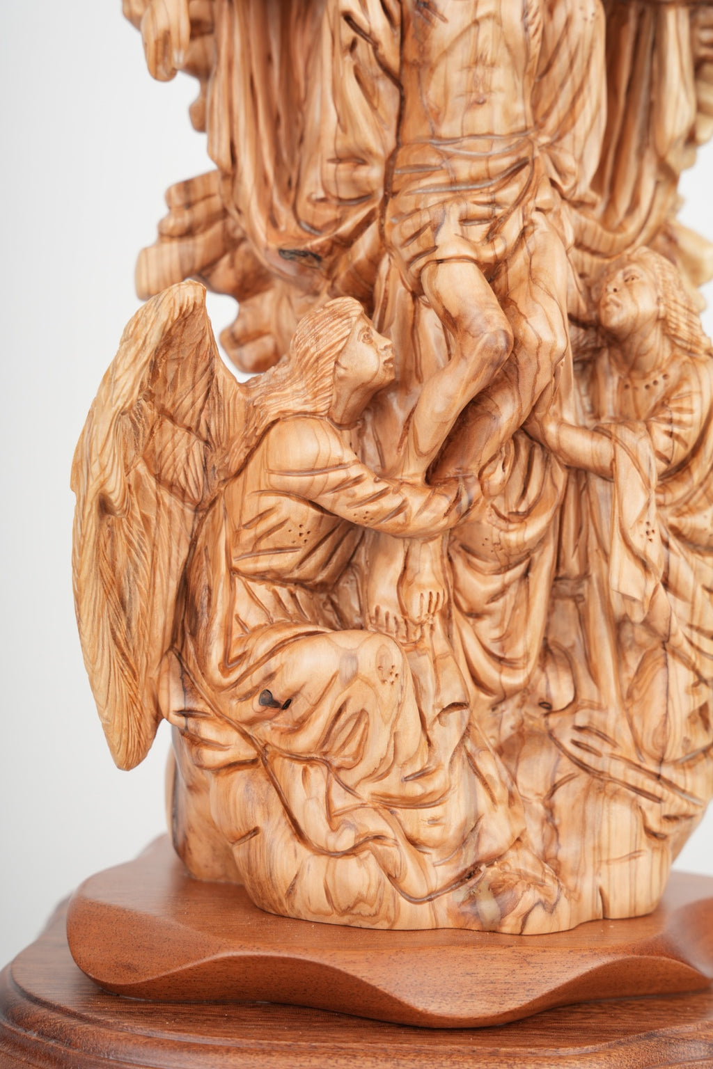 Jesus Christ statue hand carved from Bethlehem olive wood, back view of the olive wood sculpture