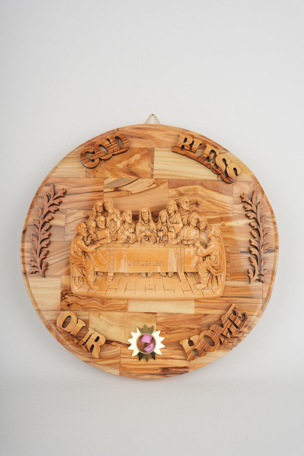 Last Supper olive wood statue hand carved in Bethlehem, 10.2 inch front view of the olive wood masterpiece