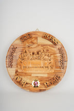 Last Supper olive wood statue hand carved in Bethlehem, 10.2 inch side angle of the olive wood sculpture