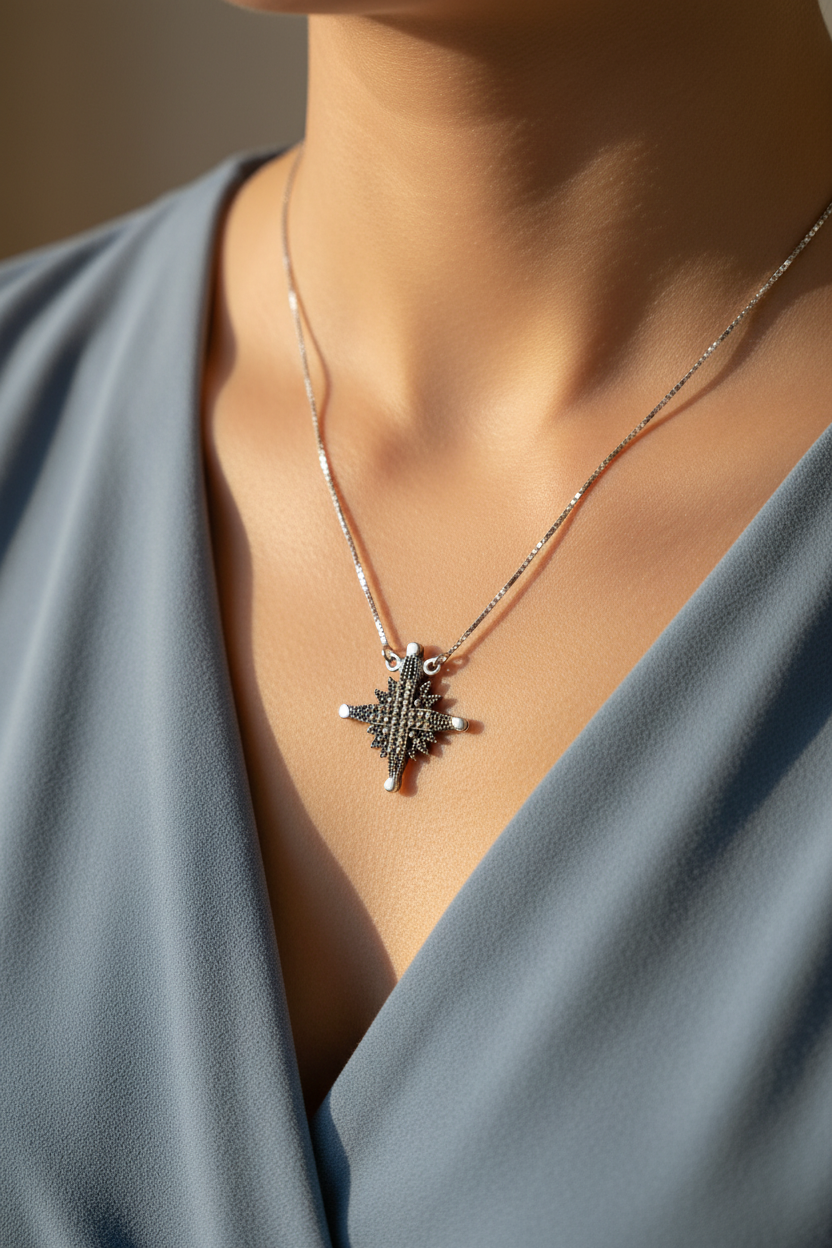Magnetic Star of Bethlehem Necklace with Fully Dark Gemstones