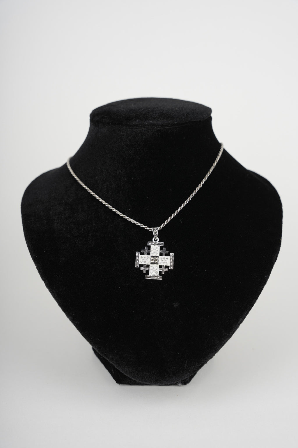 Jerusalem Cross Necklace with Gemstones (L), Sterling Silver