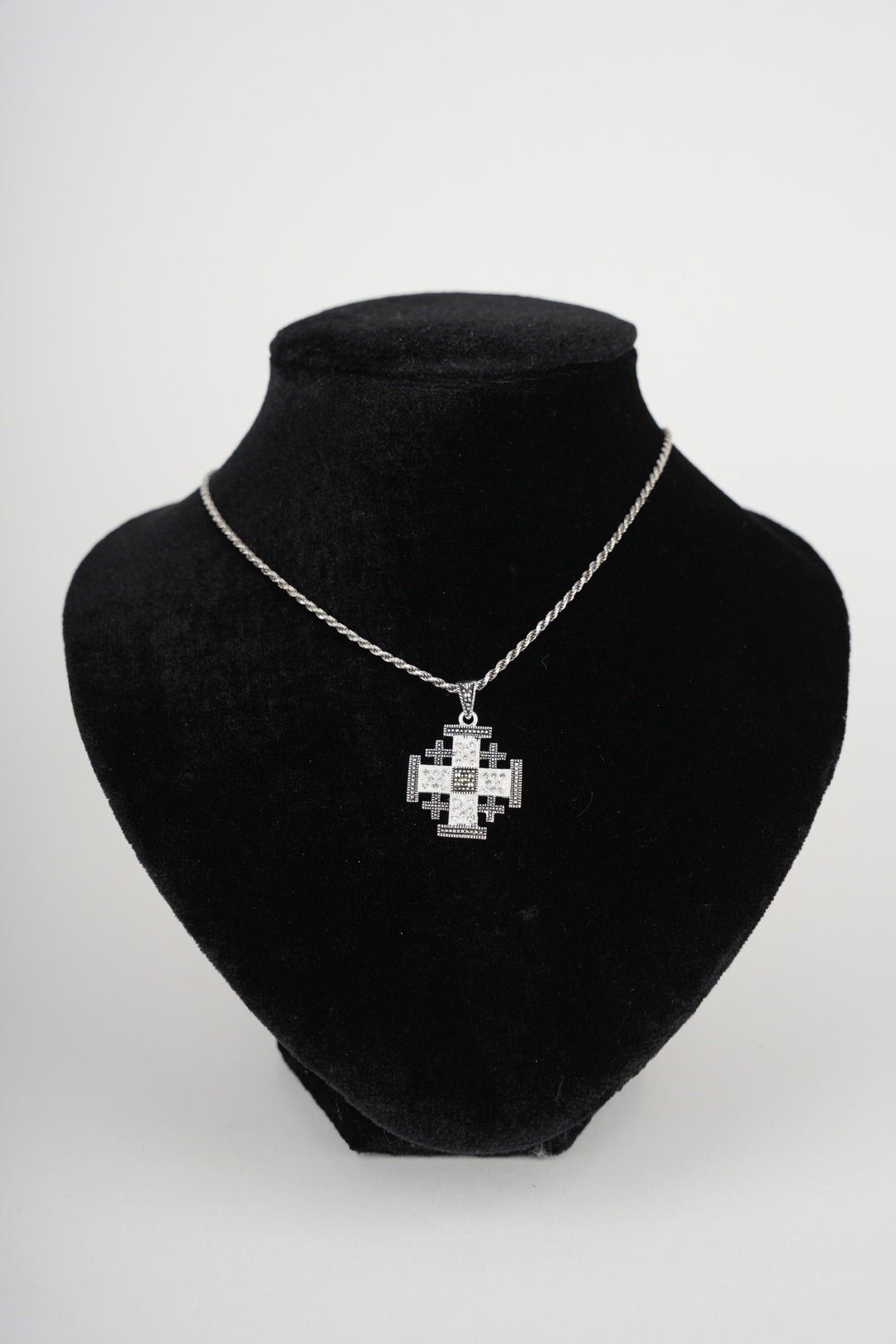 Jerusalem Cross Necklace with Gemstones (L), Sterling Silver