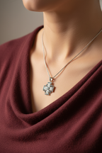Jerusalem Cross Necklace with Gemstones (L), Sterling Silver
