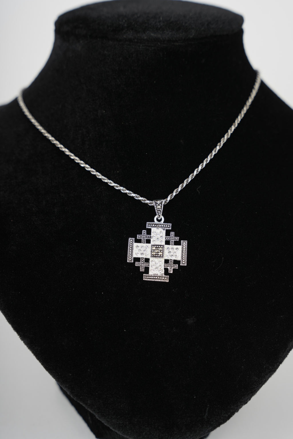 Jerusalem Cross Necklace with Gemstones (L), Sterling Silver