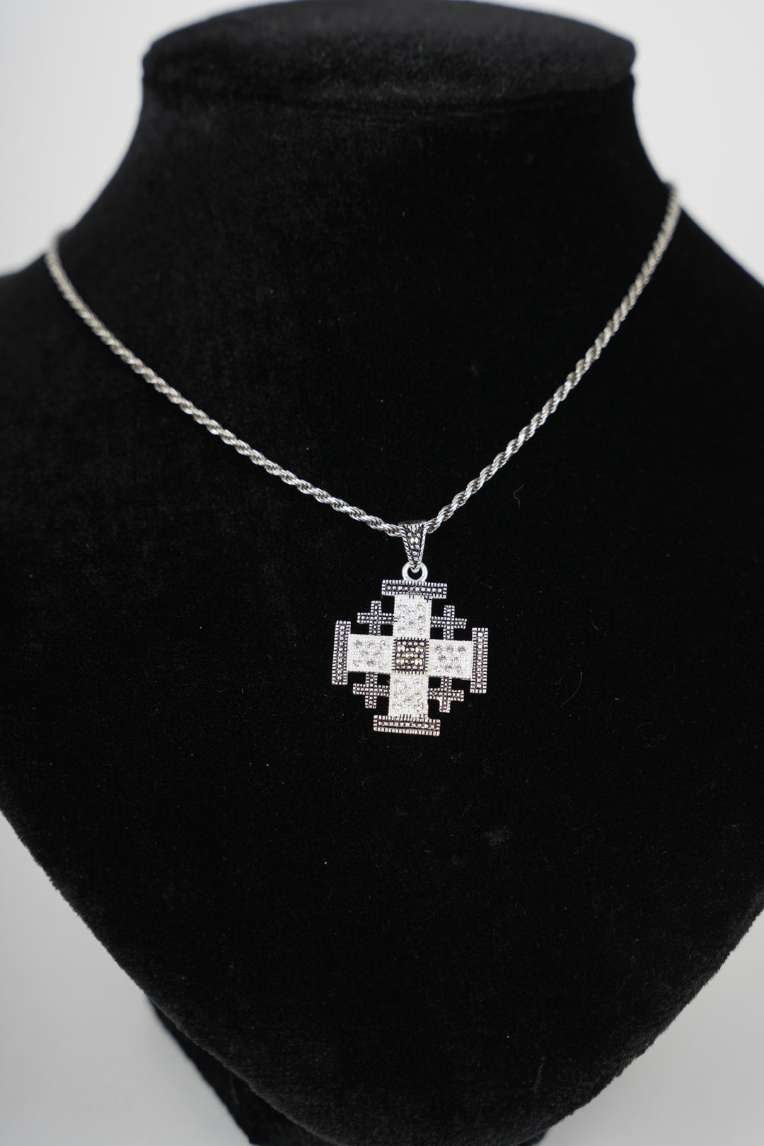 Jerusalem Cross Necklace with Gemstones (L), Sterling Silver