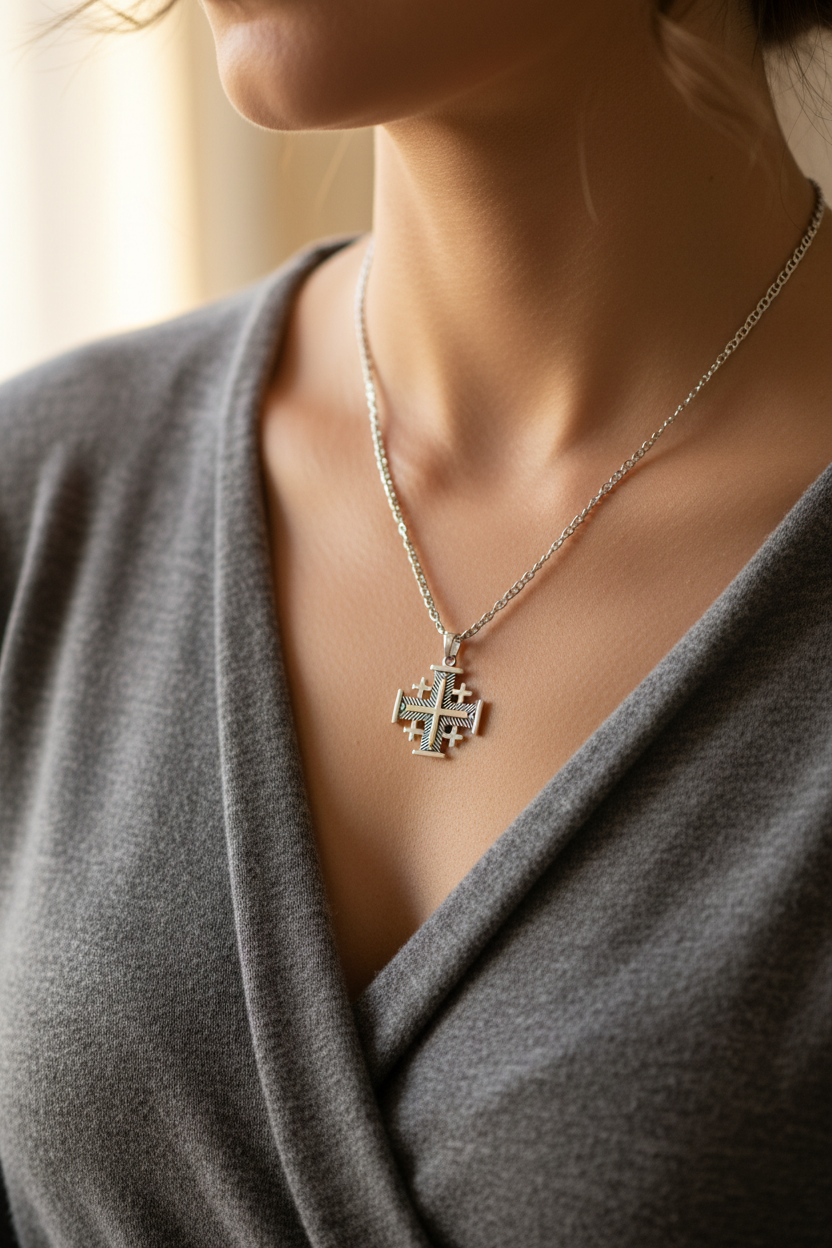 Jerusalem Cross Necklace (S), Sterling Silver
