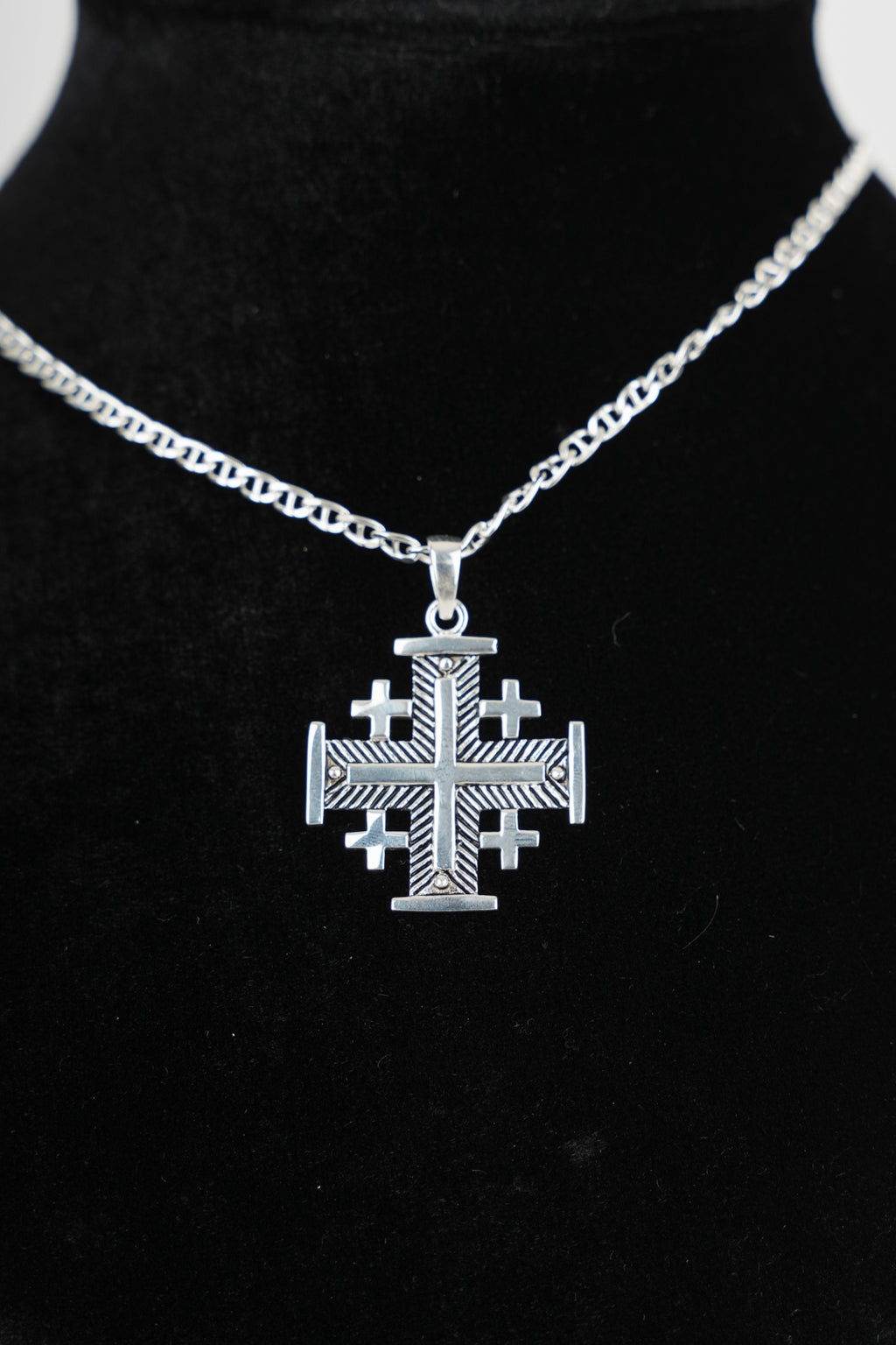 Religious jewelry hand made in Bethlehem Holy Land, side angle of the sterling silver sculpture
