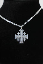 Religious jewelry hand made in Bethlehem Holy Land, side angle of the sterling silver sculpture