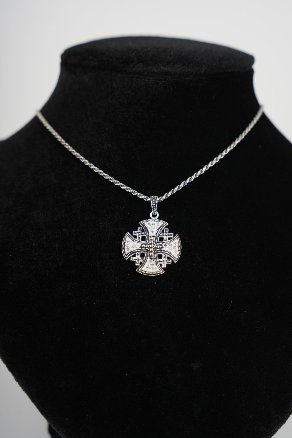 Religious jewelry hand made in Bethlehem Holy Land, front view of the sterling silver masterpiece