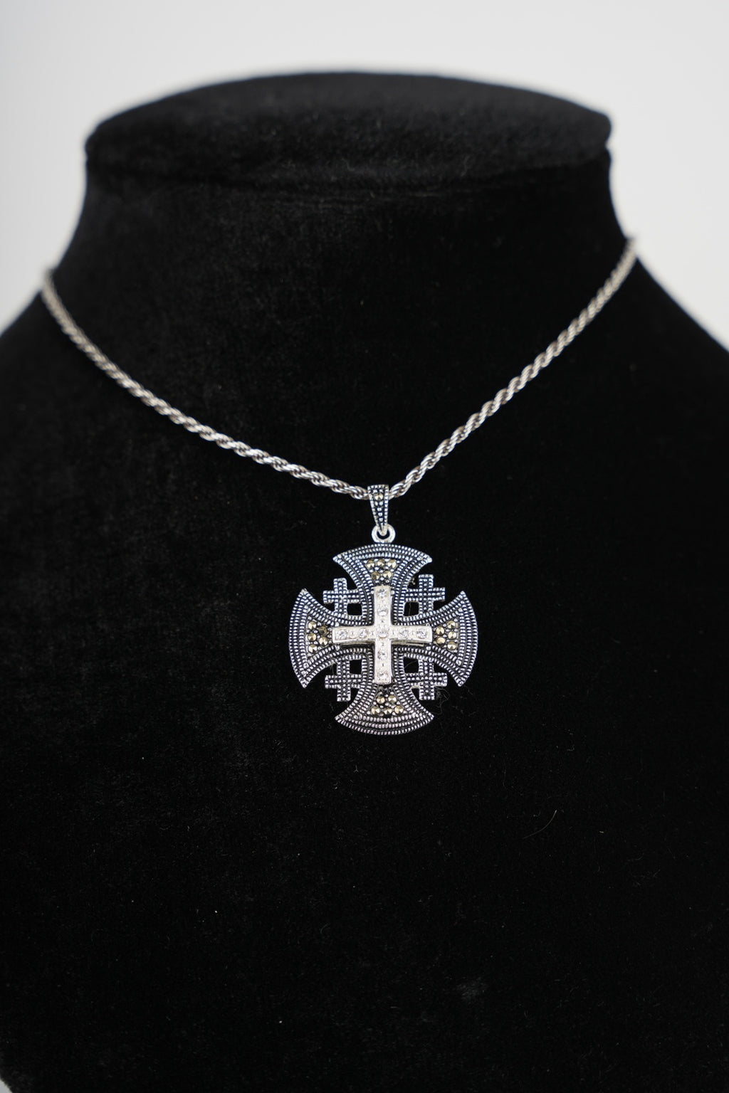 Religious jewelry hand made in Bethlehem Holy Land, front view of the sterling silver masterpiece