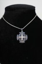 Religious jewelry hand made in Bethlehem Holy Land, front view of the sterling silver masterpiece