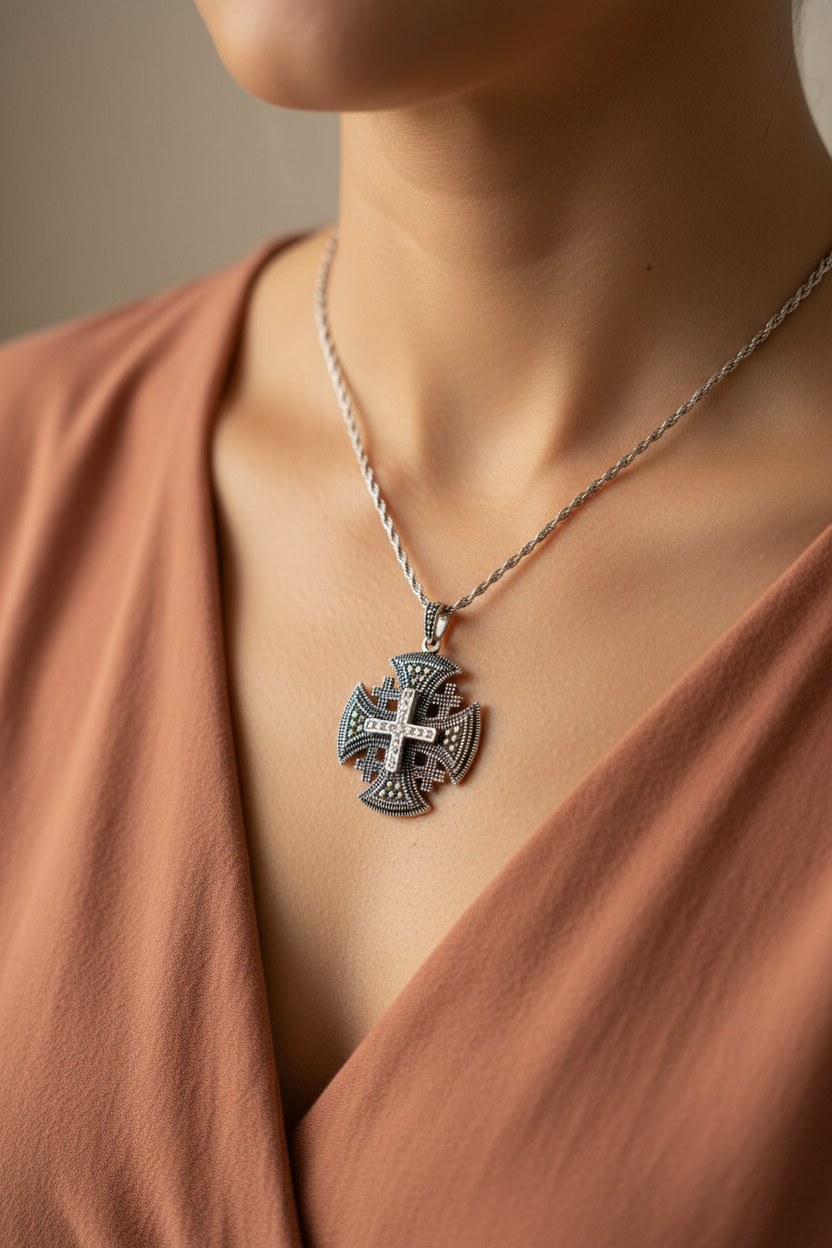 Jerusalem Cross Necklace | Hand Made from Bethlehem Holy Land
