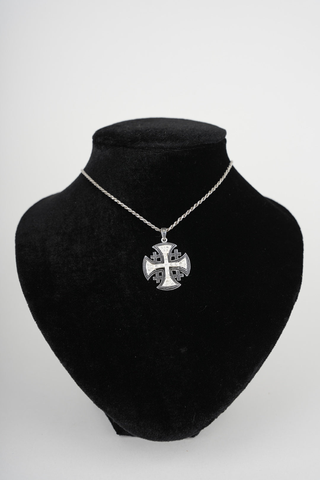 Jerusalem Cross Necklace with White Gemstones Multi Layers (L) Sterling Silver Alisee Pattee