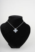 Two-Way Magnetic Dark Blue Jerusalem Cross Necklace (White Gemstones) (L)