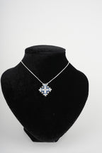 Two-Way Magnetic Dark Blue Jerusalem Cross Necklace (White Gemstones) (L)