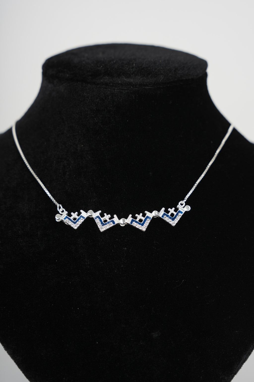 Two-Way Magnetic Dark Blue Jerusalem Cross Necklace (White Gemstones) (L)