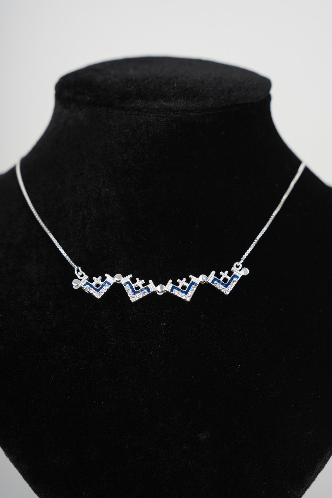 Two-Way Magnetic Dark Blue Jerusalem Cross Necklace (White Gemstones) (L)