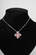 Two-Way Magnetic Dark Red Jerusalem Cross Necklace (White Gemstones)(L)