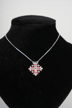 Two-Way Magnetic Dark Red Jerusalem Cross Necklace (White Gemstones)(L)
