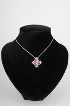 Two-Way Magnetic Dark Red Jerusalem Cross Necklace (White Gemstones)(L)