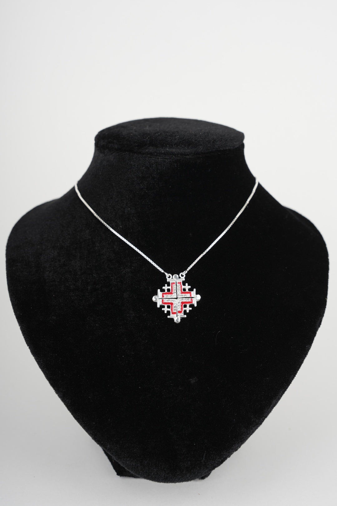 Two-Way Magnetic Dark Red Jerusalem Cross Necklace (White Gemstones)(L)