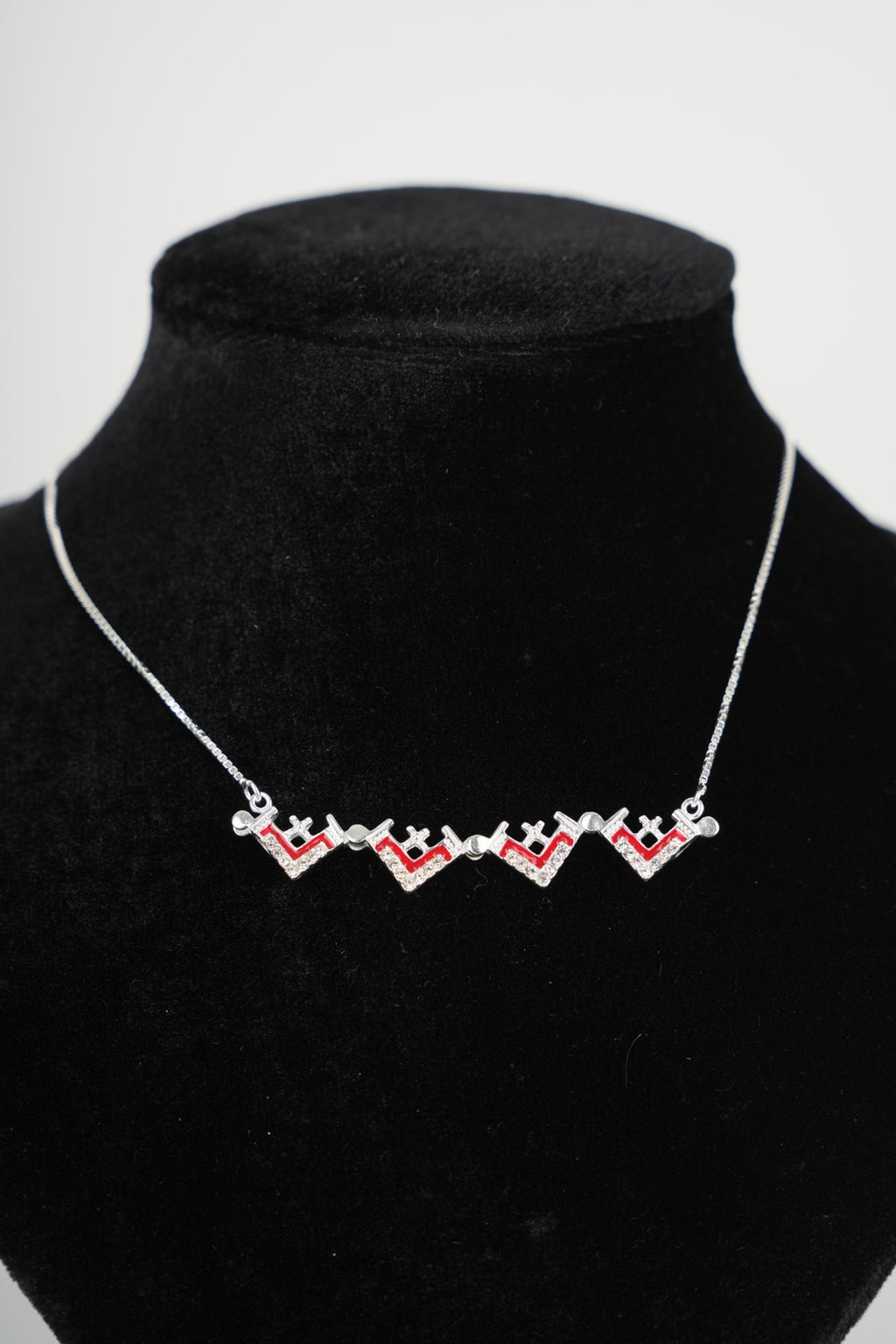 Two-Way Magnetic Dark Red Jerusalem Cross Necklace (White Gemstones)(L)