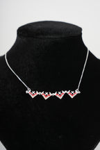 Two-Way Magnetic Dark Red Jerusalem Cross Necklace (White Gemstones)(L)