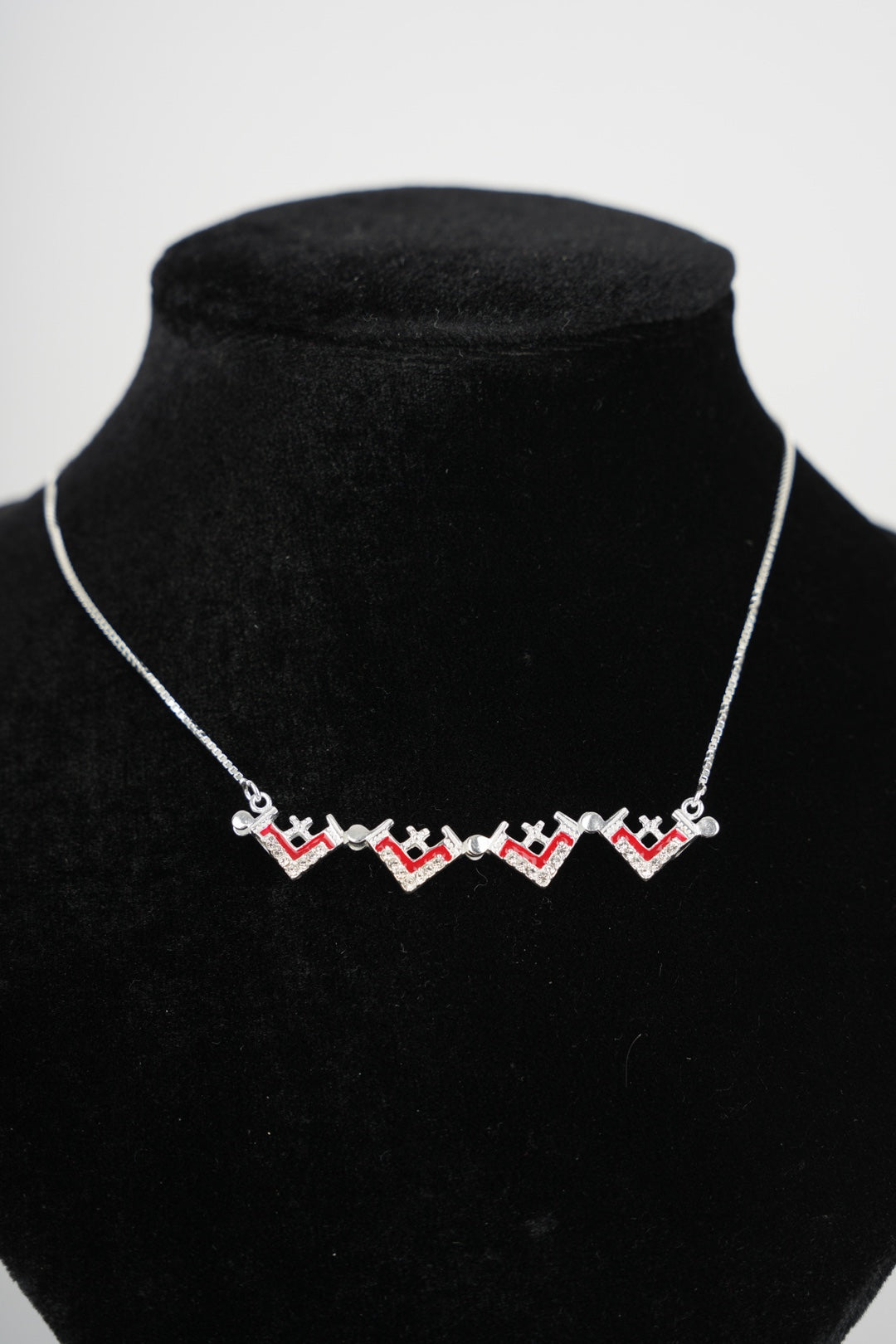Two-Way Magnetic Dark Red Jerusalem Cross Necklace (White Gemstones)(L)
