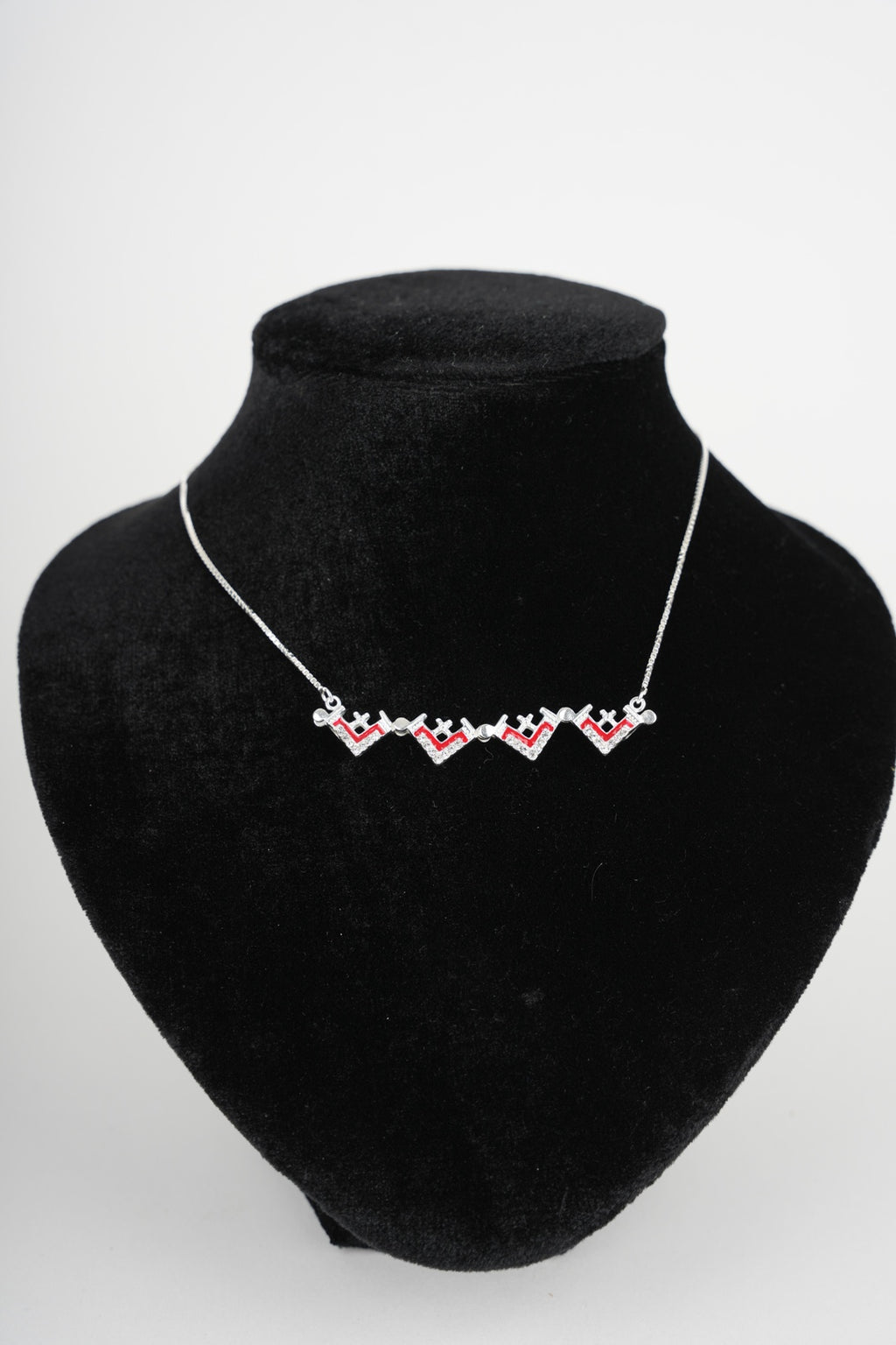 Two-Way Magnetic Dark Red Jerusalem Cross Necklace (White Gemstones)(L)