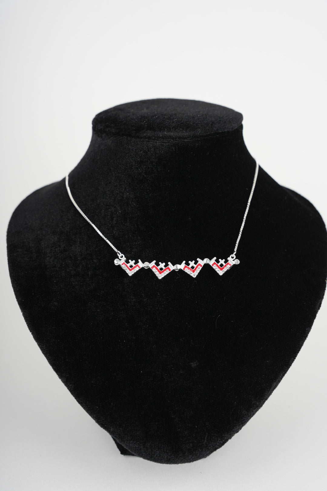 Two-Way Magnetic Dark Red Jerusalem Cross Necklace (White Gemstones)(L)