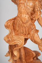 Angel olive wood statue hand carved in Bethlehem, scale reference view