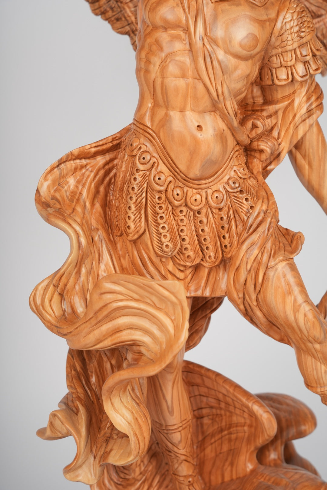 Angel olive wood statue hand carved in Bethlehem, scale reference view