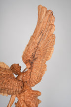 Angel olive wood statue hand carved in Bethlehem, full height view of the masterpiece
