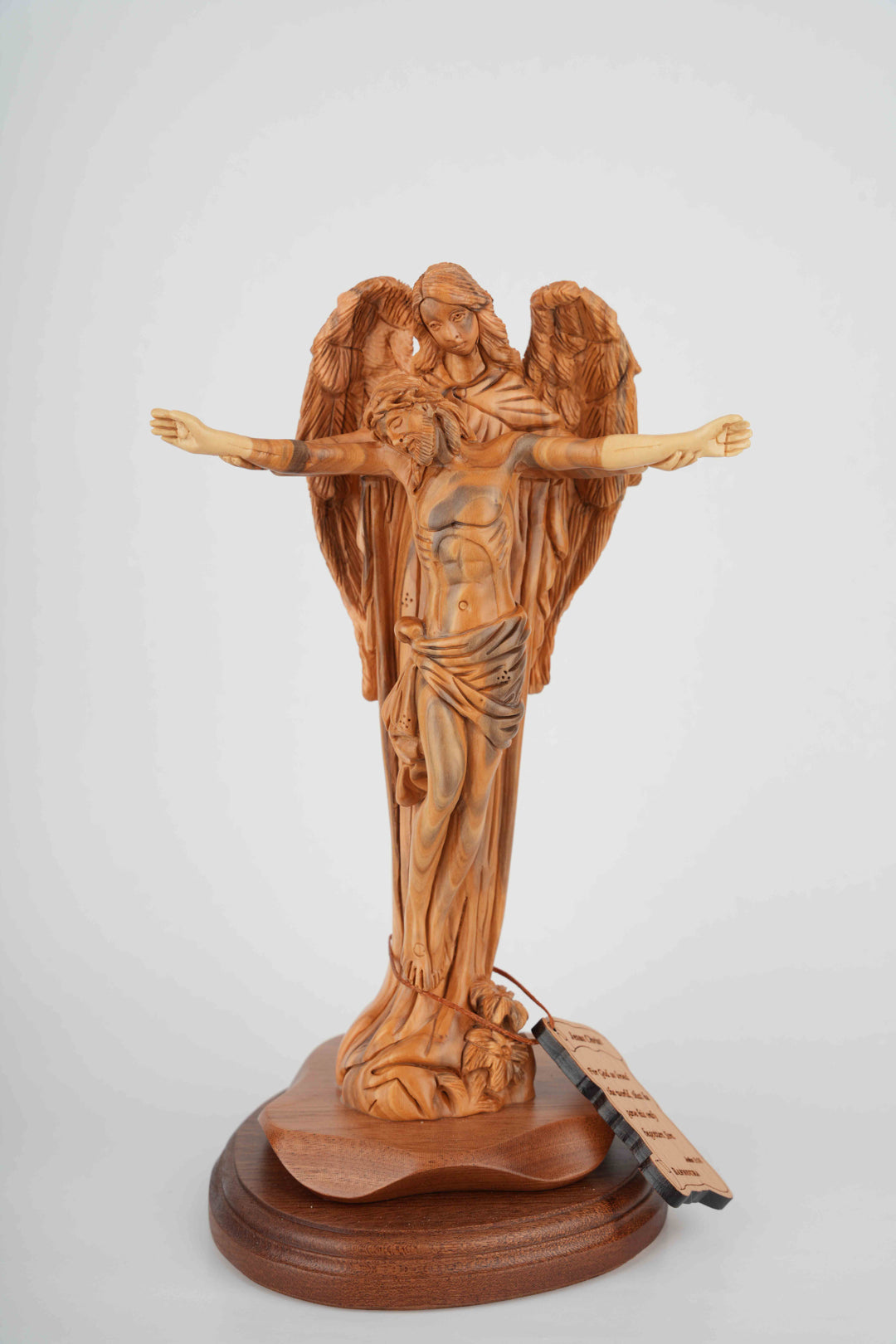 Jesus Christ statue hand carved from Bethlehem olive wood, 11.4 inch front view of the wood masterpiece